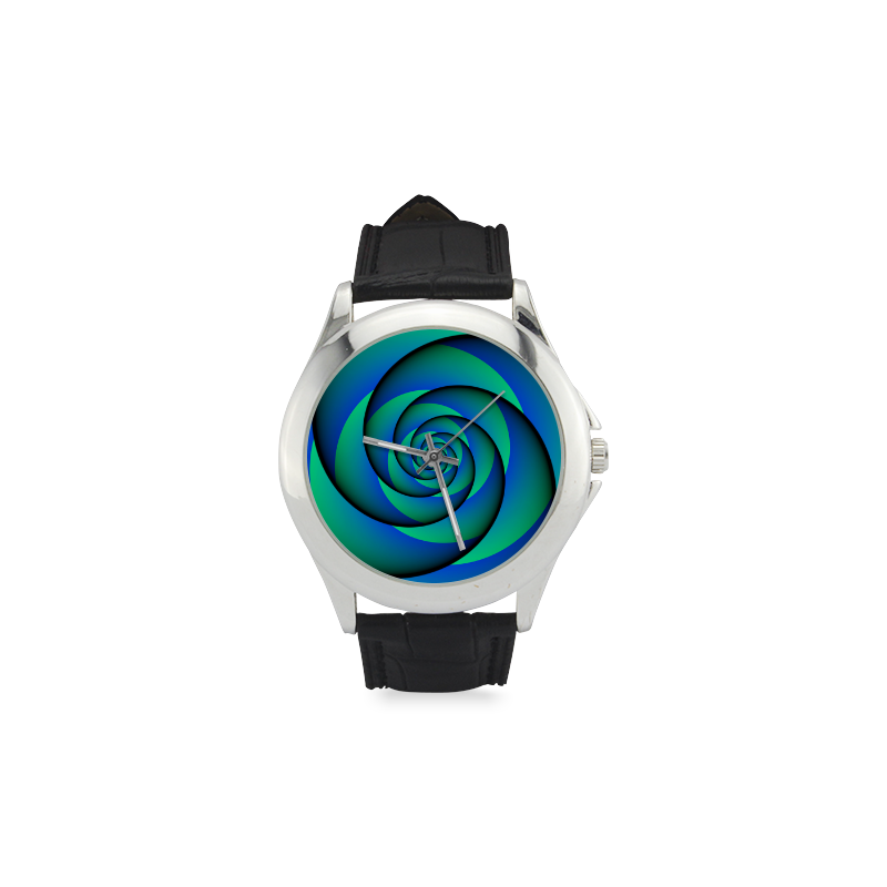 POWER SPIRAL - WAVES blue green Women's Classic Leather Strap Watch(Model 203)