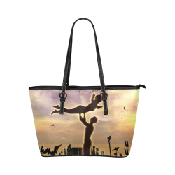 Dance with me in the night Leather Tote Bag/Large (Model 1651)