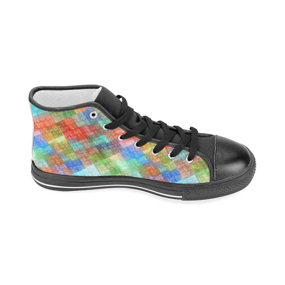 Funny Colorful Check Men’s Classic High Top Canvas Shoes (Model 017)