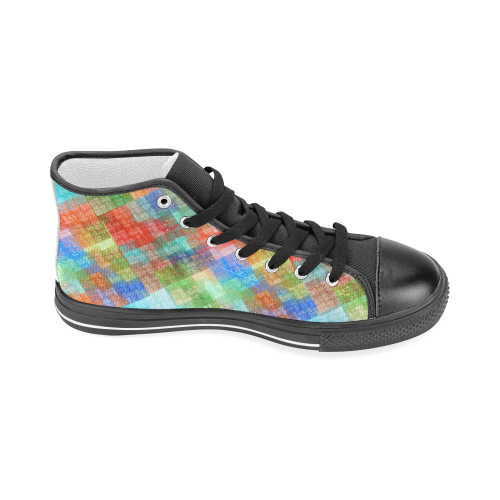Funny Colorful Check Men’s Classic High Top Canvas Shoes (Model 017)