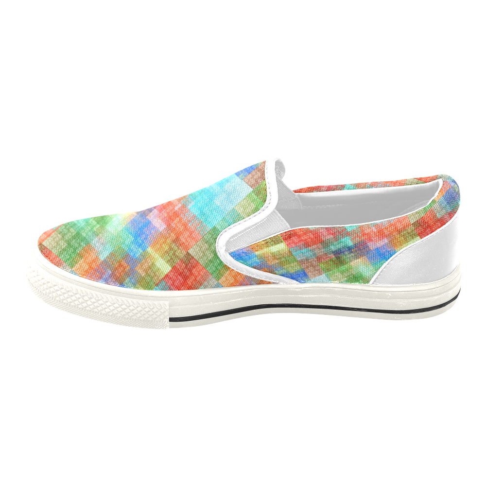 Funny Colorful Check Men's Unusual Slip-on Canvas Shoes (Model 019)