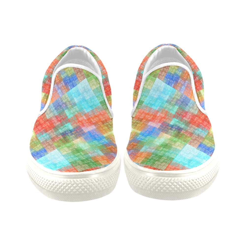 Funny Colorful Check Men's Unusual Slip-on Canvas Shoes (Model 019)