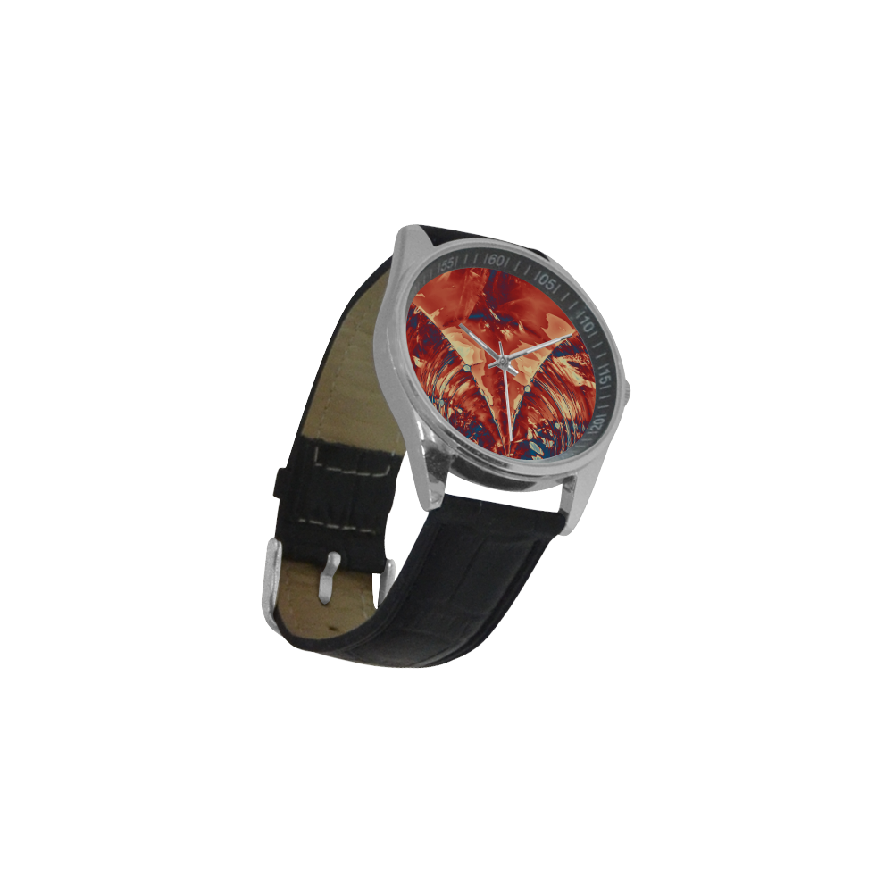 Abstract Fractal Painting - dark red blue beige Men's Casual Leather Strap Watch(Model 211)