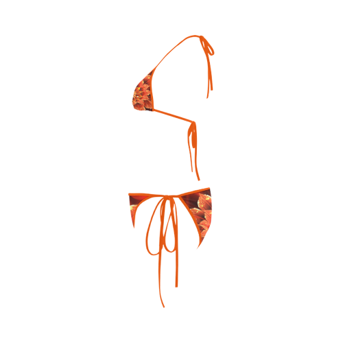 (Orange String) Red Dahlia Fractal Flower with Beautiful Bokeh Custom Bikini Swimsuit