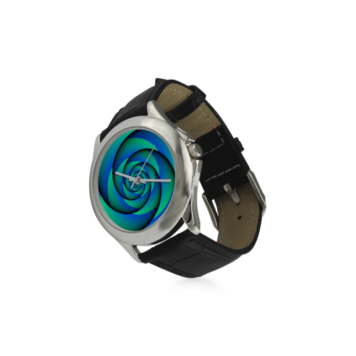 POWER SPIRAL - WAVES blue green Women's Classic Leather Strap Watch(Model 203)