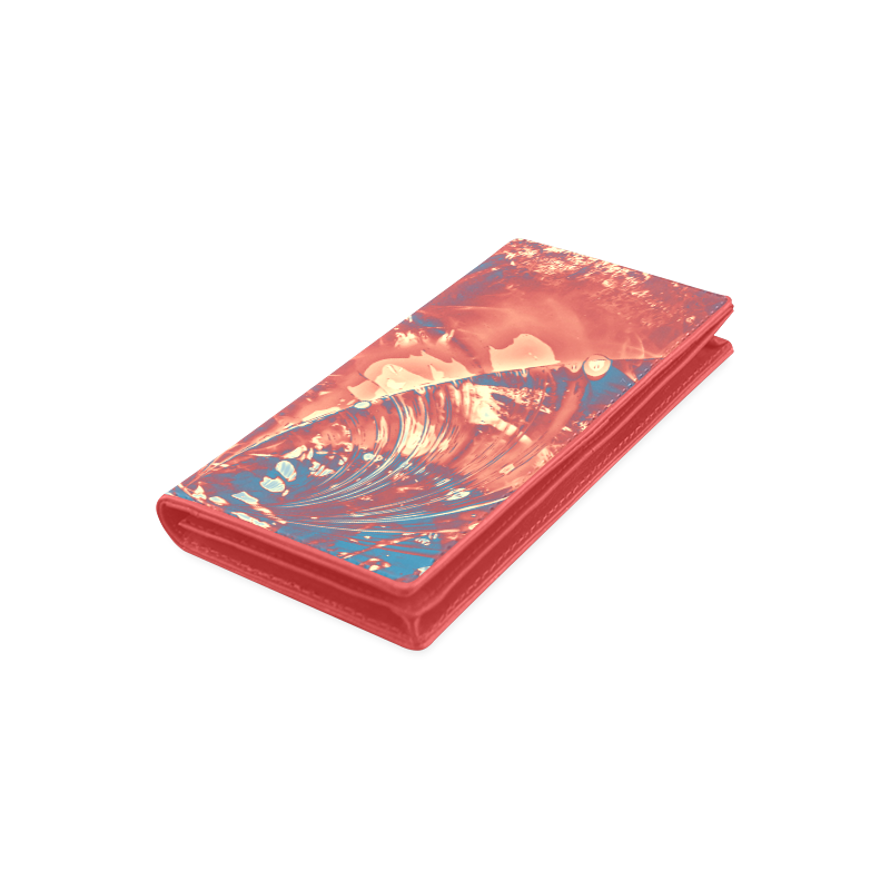 Abstract Fractal Painting - dark red blue beige Women's Leather Wallet (Model 1611)