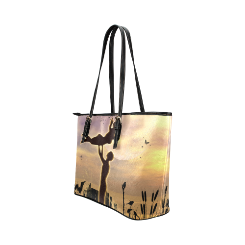 Dance with me in the night Leather Tote Bag/Small (Model 1651)