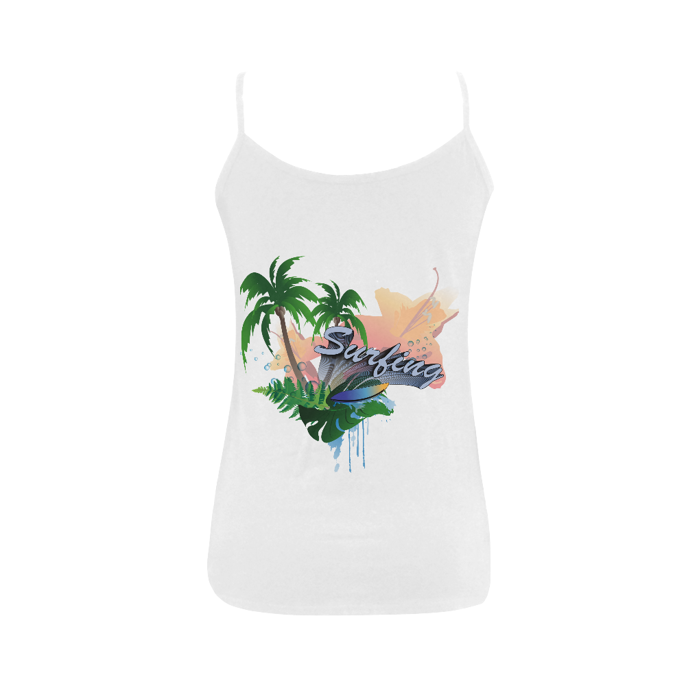Tropical design with surfboard Women's Spaghetti Top (USA Size) (Model T34)
