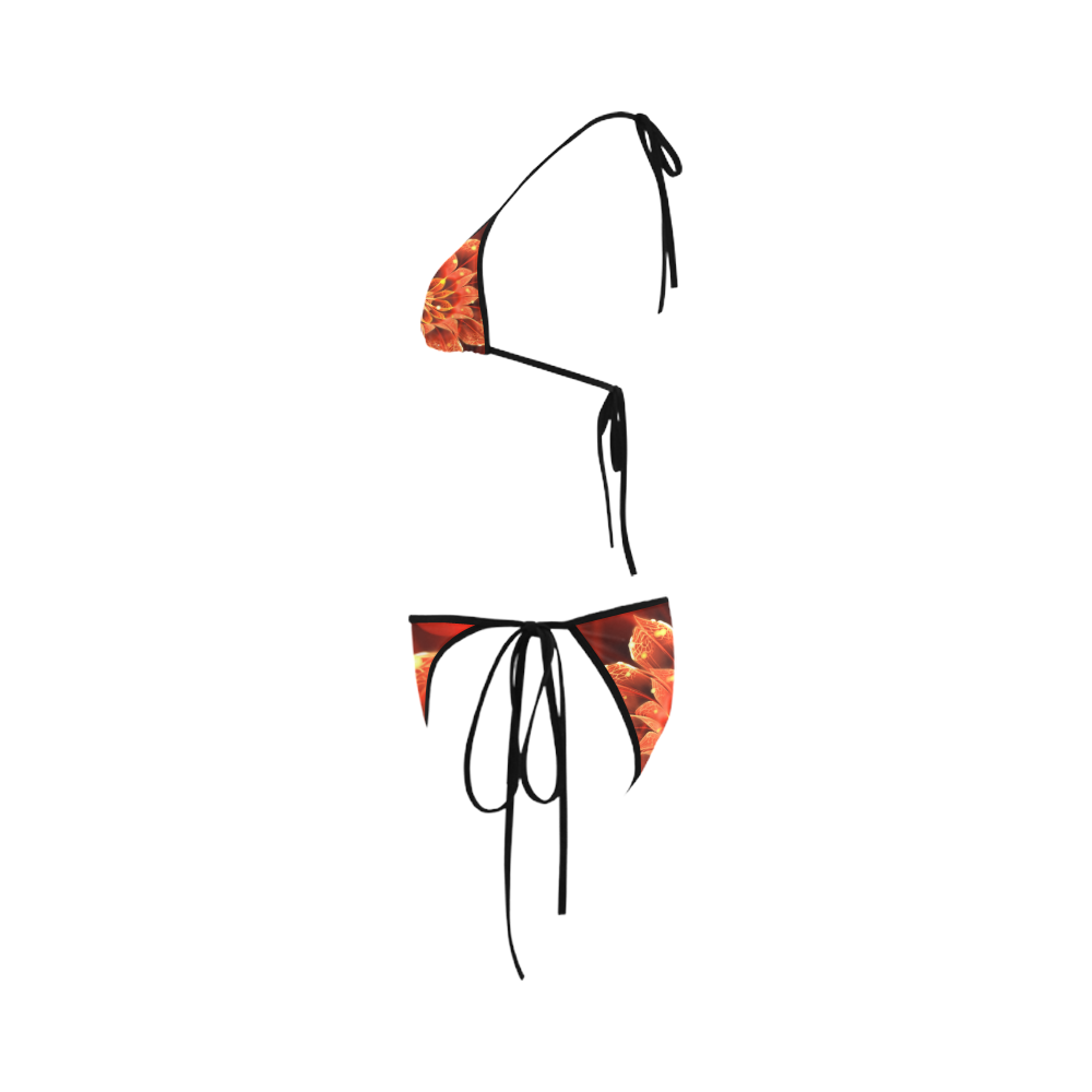(Black String) Red Dahlia Fractal Flower with Beautiful Bokeh Custom Bikini Swimsuit