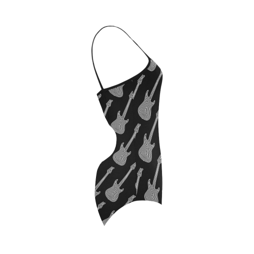 Black and White Guitars Pattern by ArtformDesigns Strap Swimsuit ( Model S05)