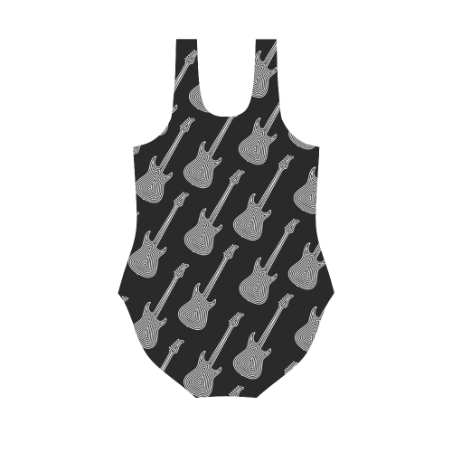 Black and White Guitars Pattern by ArtformDesigns Vest One Piece Swimsuit (Model S04)