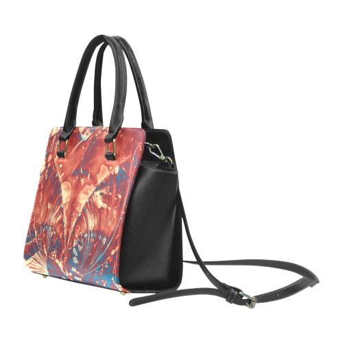 Abstract Fractal Painting - dark red blue beige Classic Shoulder Handbag (Model 1653)