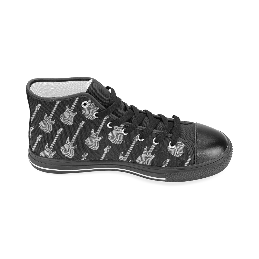 Black and White Guitars Pattern by ArtformDesigns Men’s Classic High Top Canvas Shoes (Model 017)