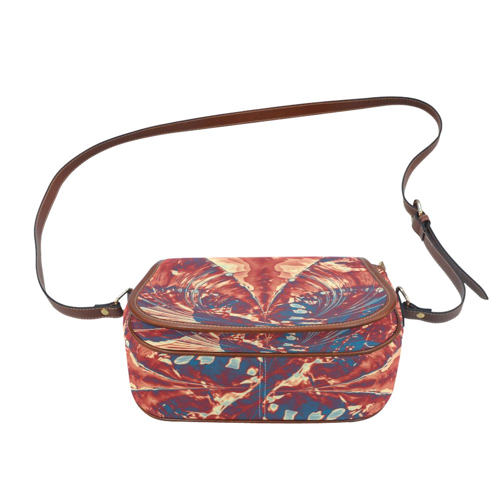 Abstract Fractal Painting - dark red blue beige Saddle Bag/Small (Model 1649) Full Customization