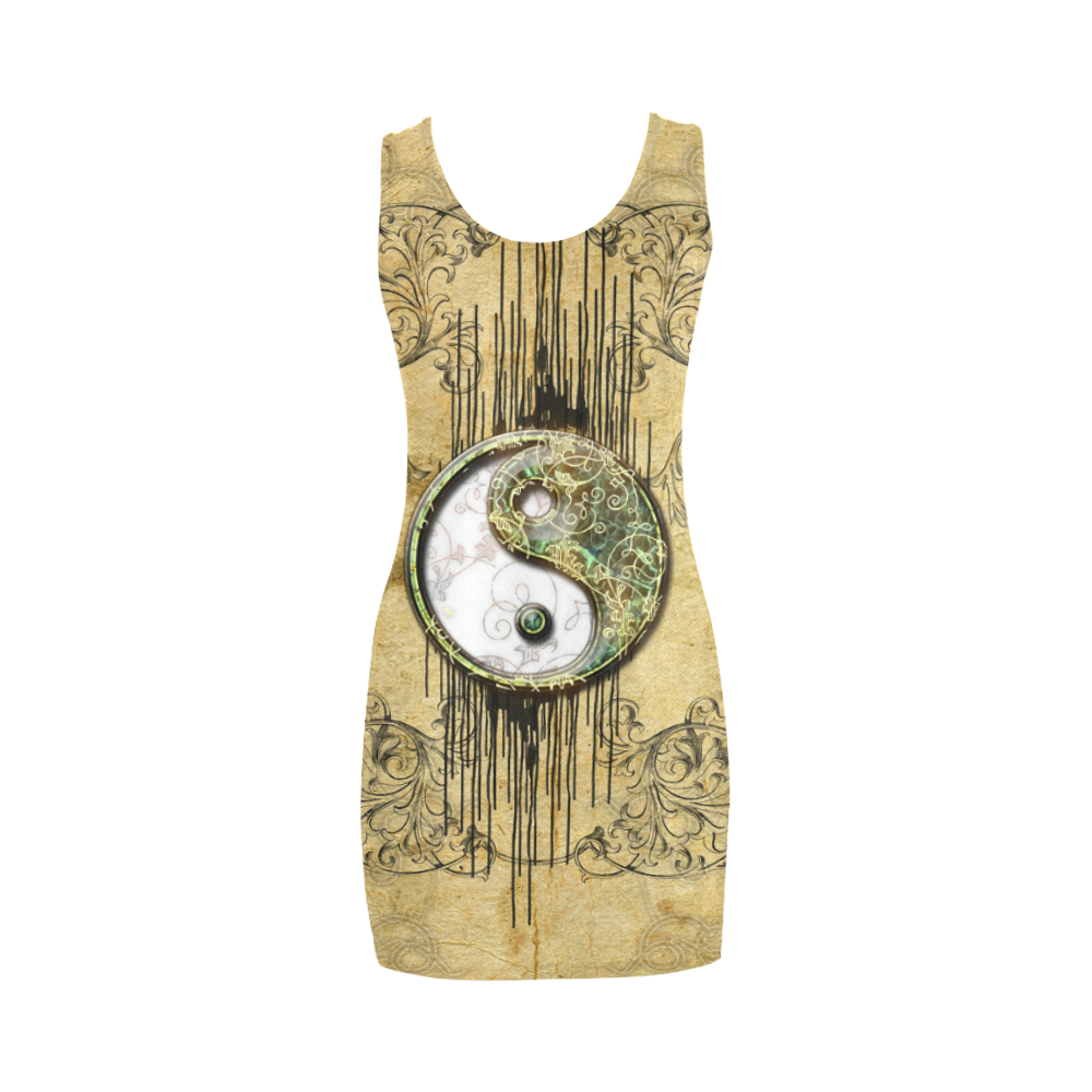 Ying and yang with decorative floral elements Medea Vest Dress (Model D06)