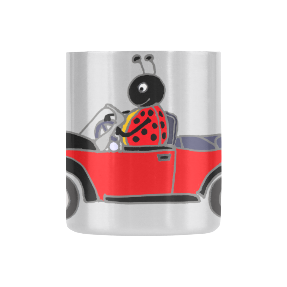 Funny Ladybug Driving Red Convertible Car Classic Insulated Mug(10.3OZ)