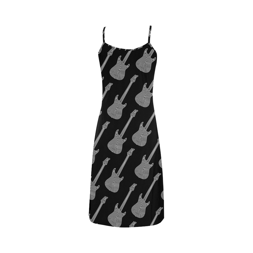 Black and White Guitars Pattern by ArtformDesigns Alcestis Slip Dress (Model D05)