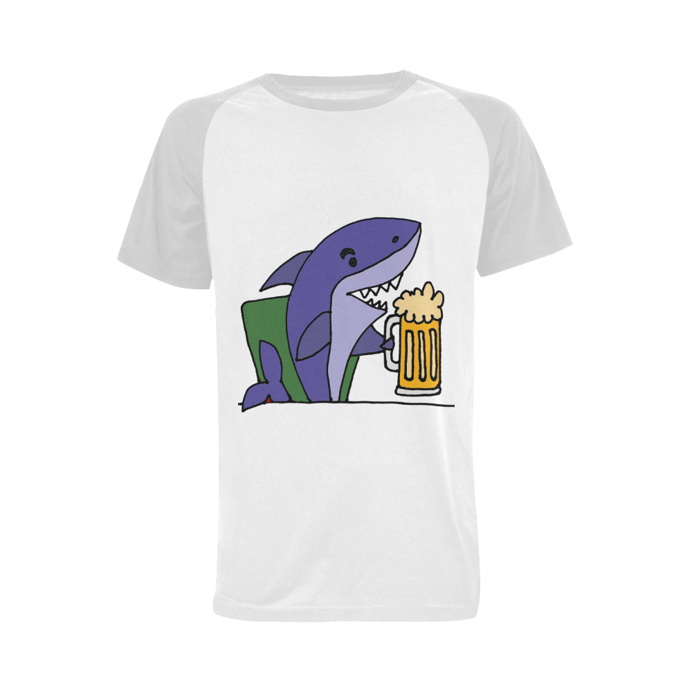 Funny Beer drinking shark Men's Raglan T-shirt Big Size (USA Size) (Model T11)