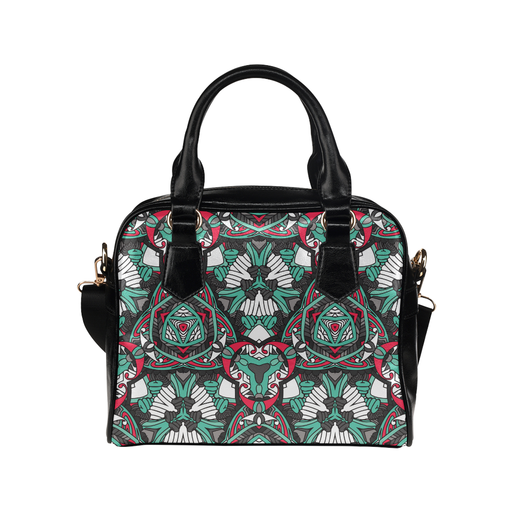 Zandine 0304 bold abstract pattern grey teal red Shoulder Handbag (Model 1634)