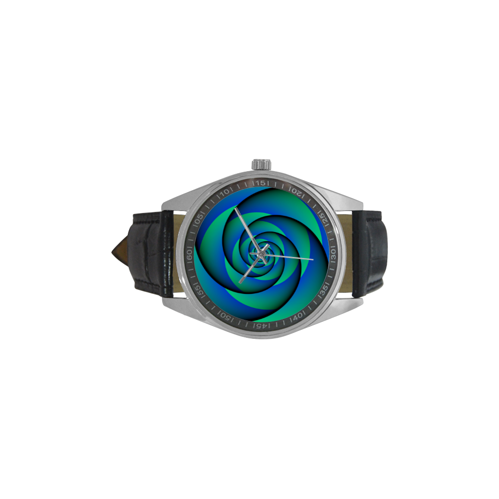 POWER SPIRAL - WAVES blue green Men's Casual Leather Strap Watch(Model 211)