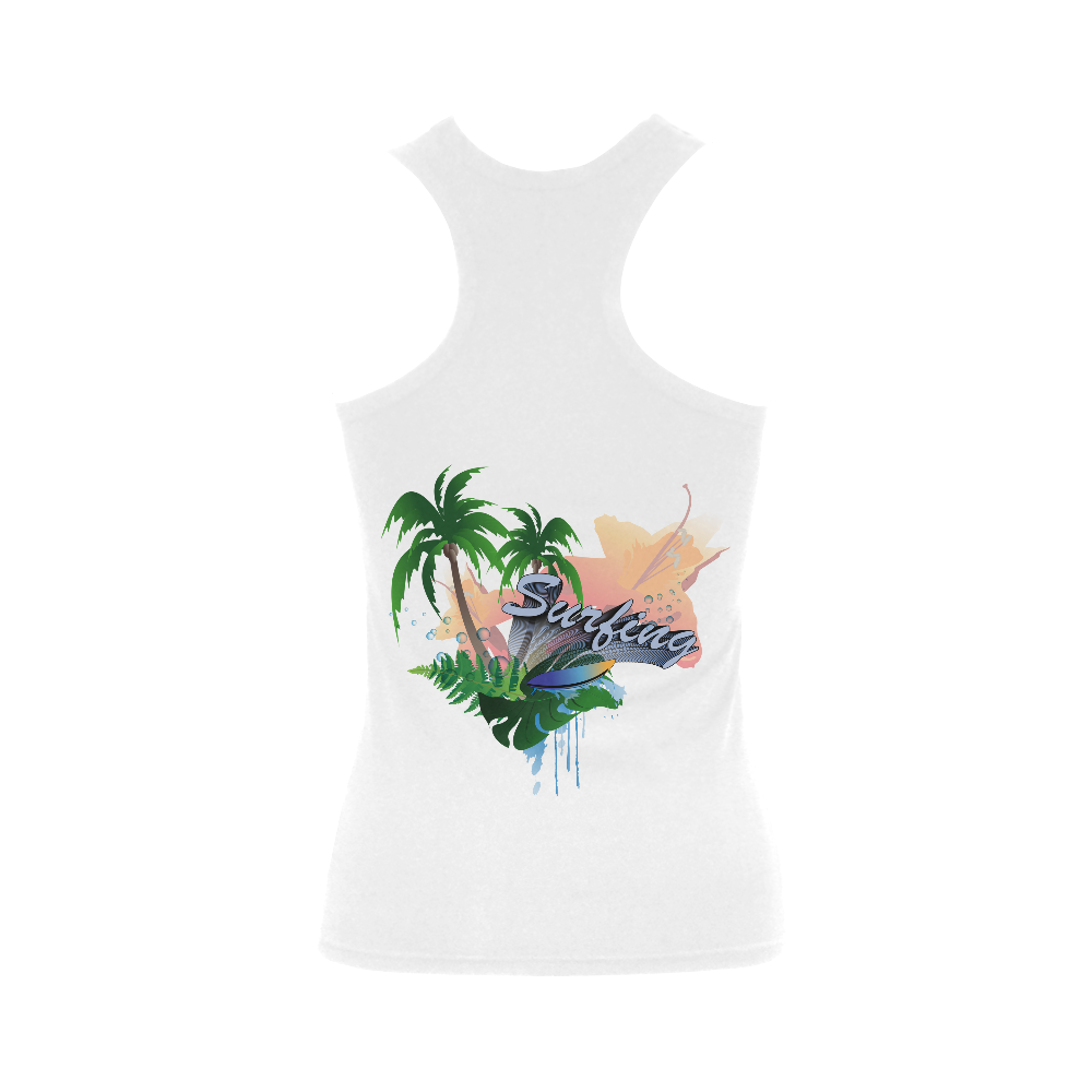Tropical design with surfboard Women's Shoulder-Free Tank Top (Model T35)