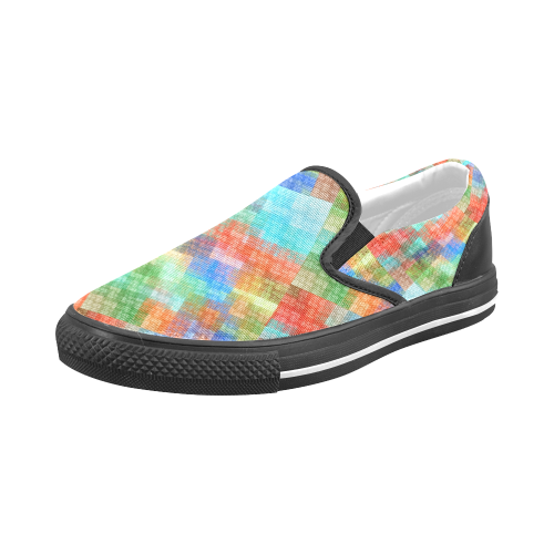 Funny Colorful Check Men's Slip-on Canvas Shoes (Model 019)