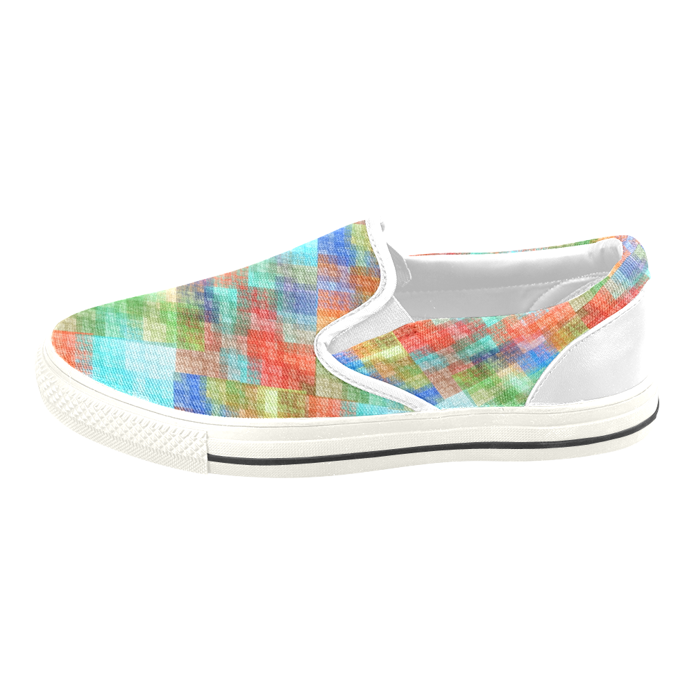 Funny Colorful Check Men's Unusual Slip-on Canvas Shoes (Model 019)