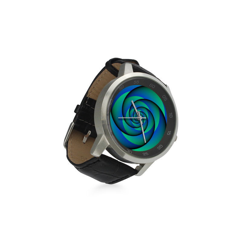 POWER SPIRAL - WAVES blue green Unisex Stainless Steel Leather Strap Watch(Model 202)