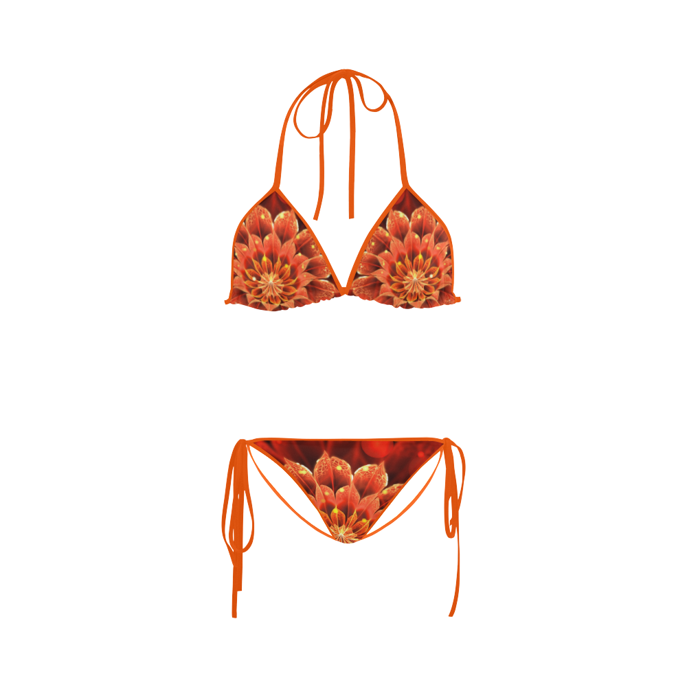(Orange String) Red Dahlia Fractal Flower with Beautiful Bokeh Custom Bikini Swimsuit