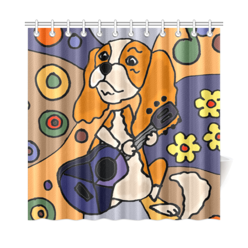 Funny Cavalier King Charles Spaniel Playing Guitar Art Shower Curtain 72"x72"