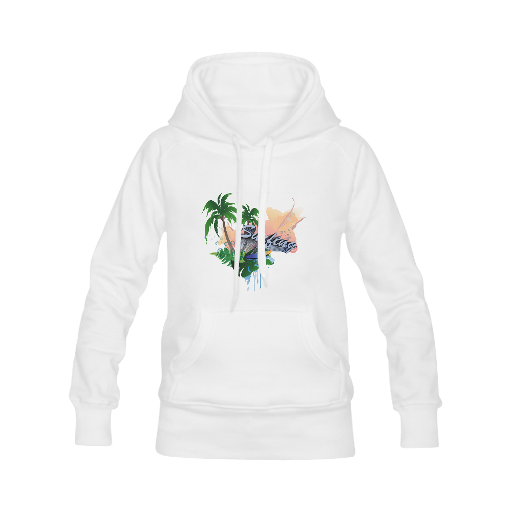 Tropical design with surfboard Women's Classic Hoodies (Model H07)