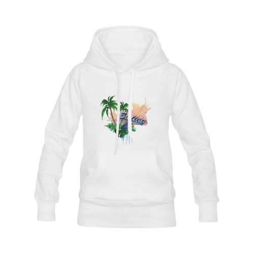 Tropical design with surfboard Women's Classic Hoodies (Model H07)