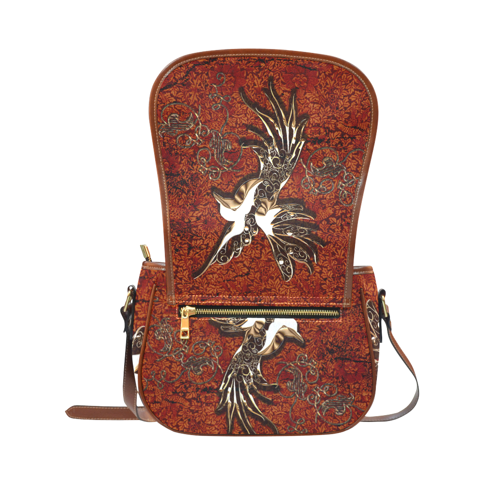 Wonderful bird made of floral elements Saddle Bag/Large (Model 1649)