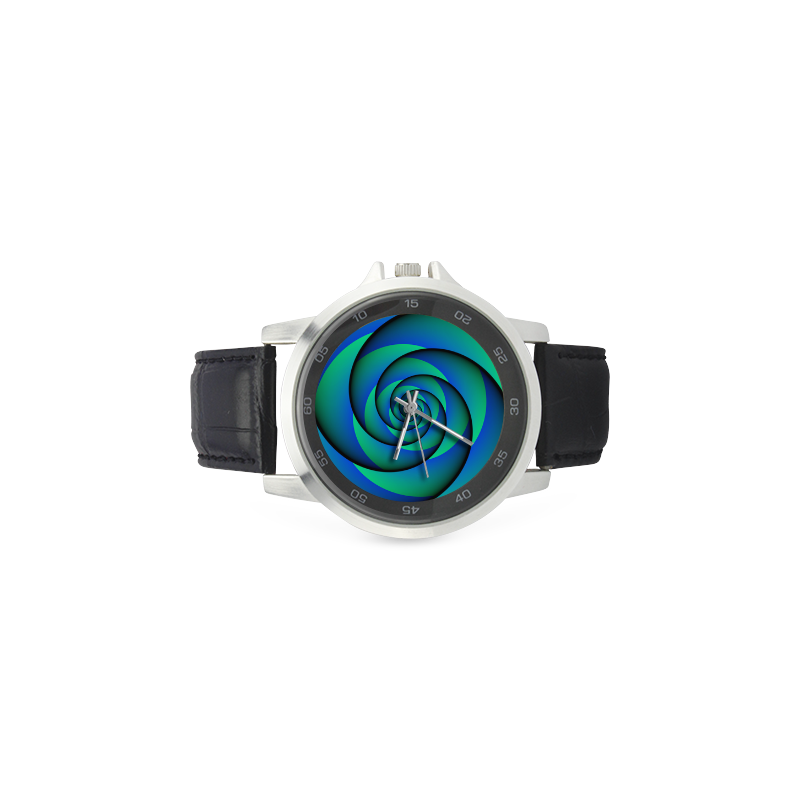 POWER SPIRAL - WAVES blue green Unisex Stainless Steel Leather Strap Watch(Model 202)