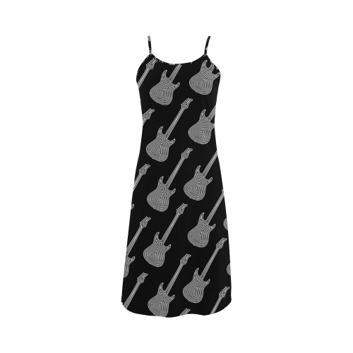 Black and White Guitars Pattern by ArtformDesigns Alcestis Slip Dress (Model D05)