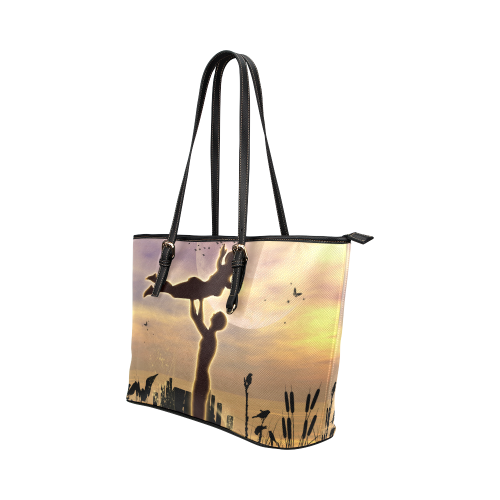 Dance with me in the night Leather Tote Bag/Small (Model 1651)