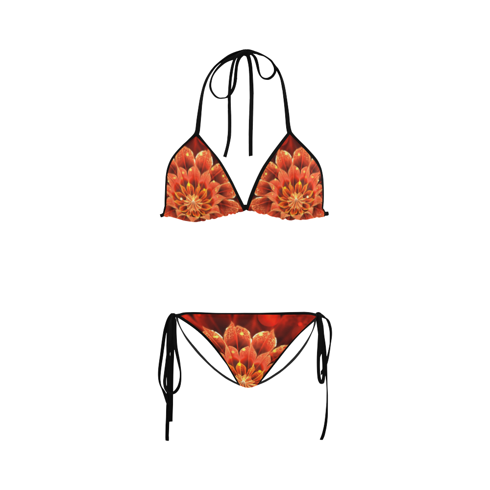 (Black String) Red Dahlia Fractal Flower with Beautiful Bokeh Custom Bikini Swimsuit