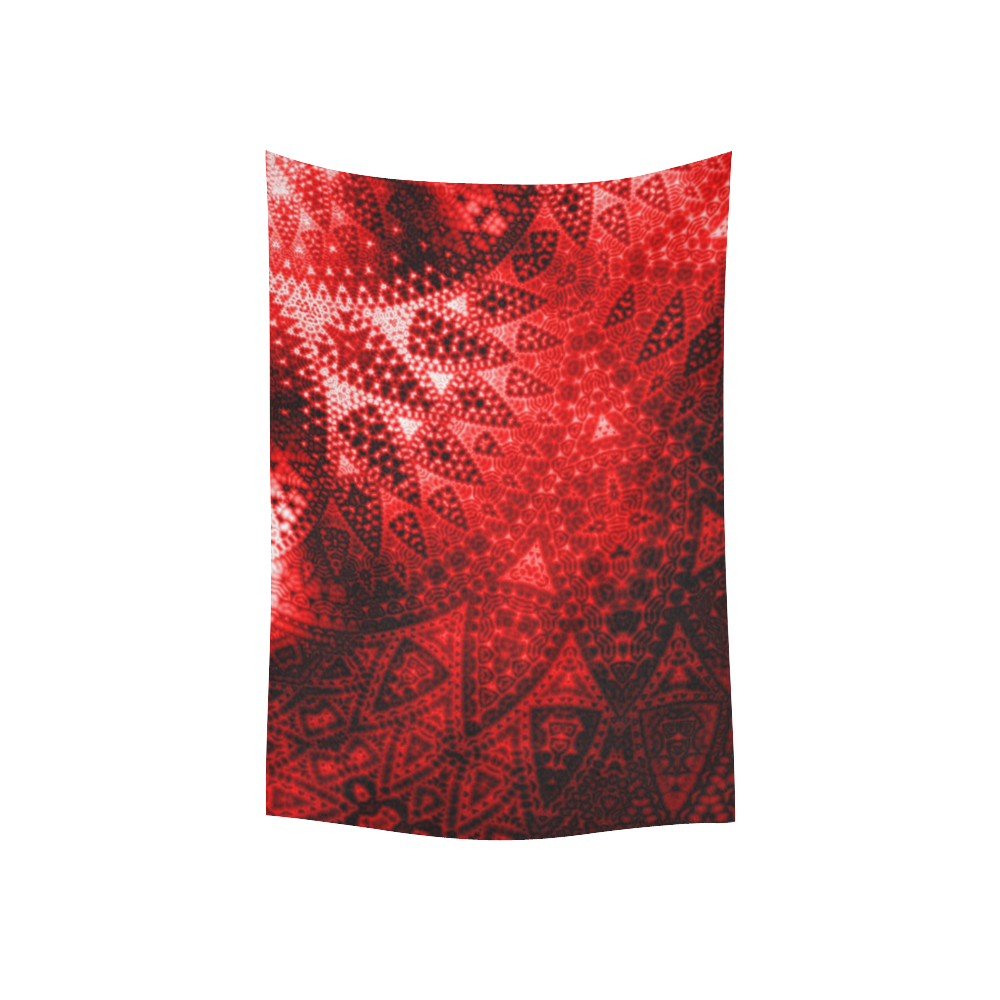 Red Lace Fractal Cotton Linen Wall Tapestry 40"x 60"