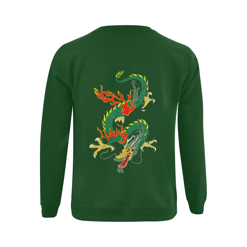 Chinese Dragon Green Gildan Crewneck Sweatshirt(NEW) (Model H01)