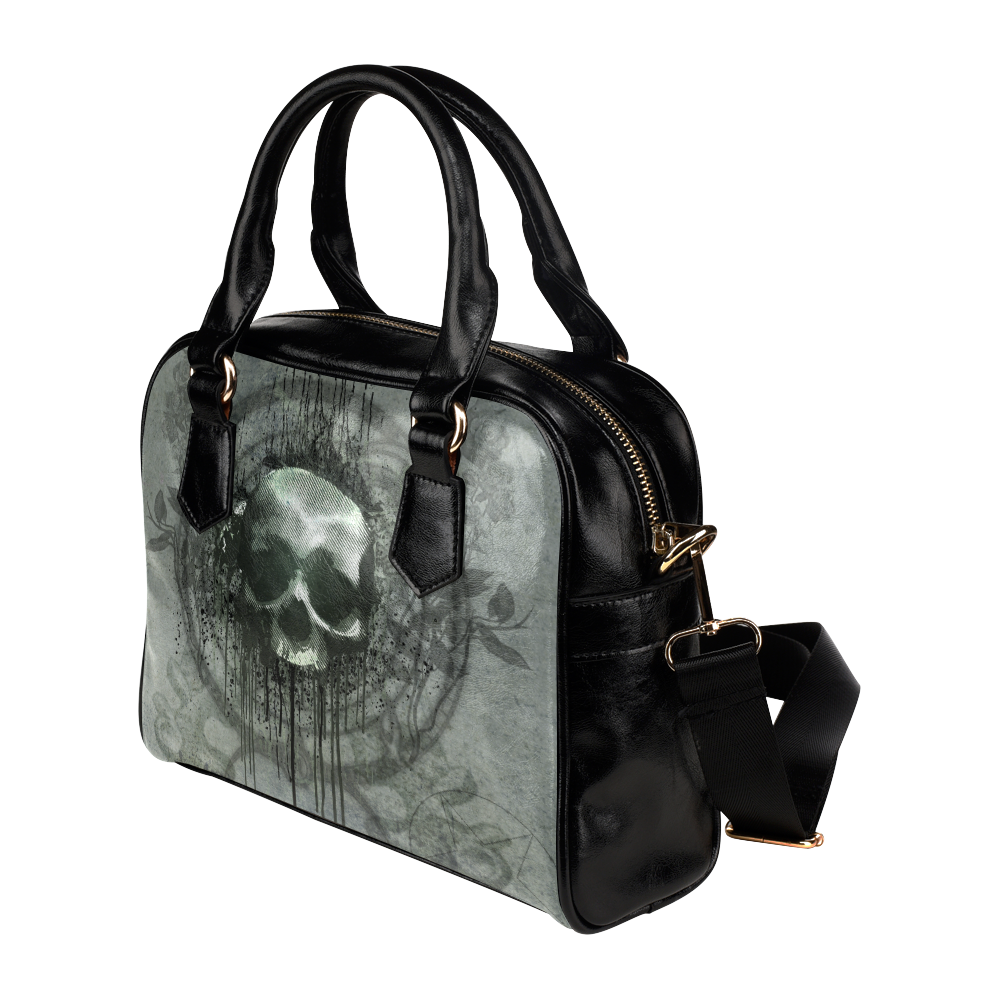 Awesome skull with bones and grunge Shoulder Handbag (Model 1634)