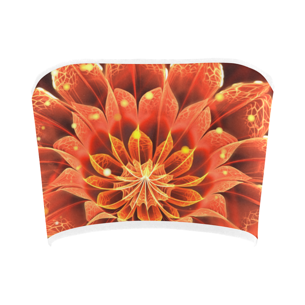 (White Rim) Red Dahlia Fractal Flower with Beautiful Bokeh Bandeau Top