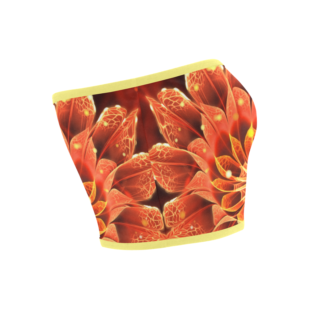 (Yellow Rim) Red Dahlia Fractal Flower with Beautiful Bokeh Bandeau Top