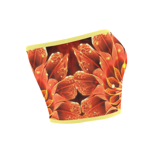 (Yellow Rim) Red Dahlia Fractal Flower with Beautiful Bokeh Bandeau Top