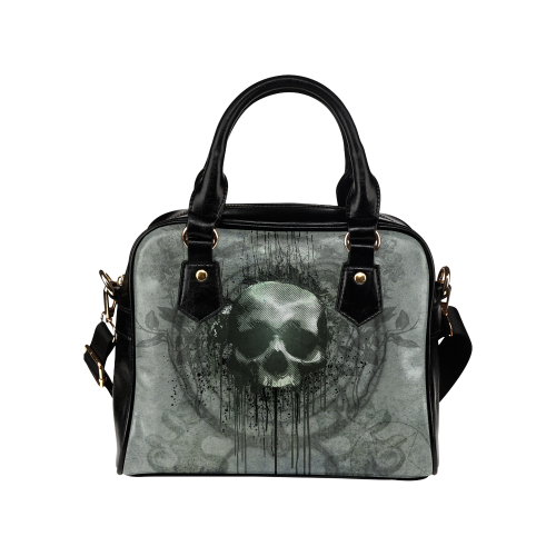 Awesome skull with bones and grunge Shoulder Handbag (Model 1634)