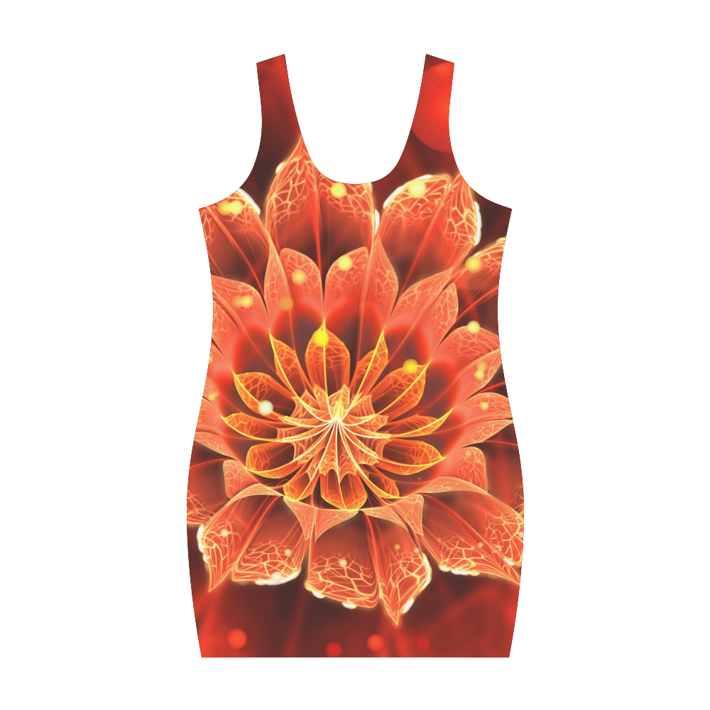 Red Dahlia Fractal Flower with Beautiful Bokeh Medea Vest Dress (Model D06)