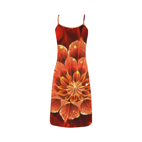 Red Dahlia Fractal Flower with Beautiful Bokeh Alcestis Slip Dress (Model D05)