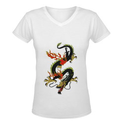 Chinese Dragon Black Women's Deep V-neck T-shirt (Model T19)