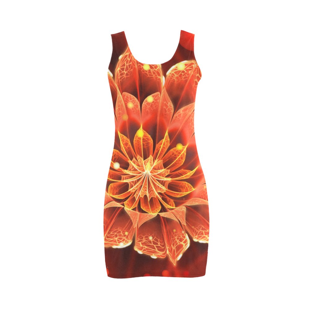 Red Dahlia Fractal Flower with Beautiful Bokeh Medea Vest Dress (Model D06)