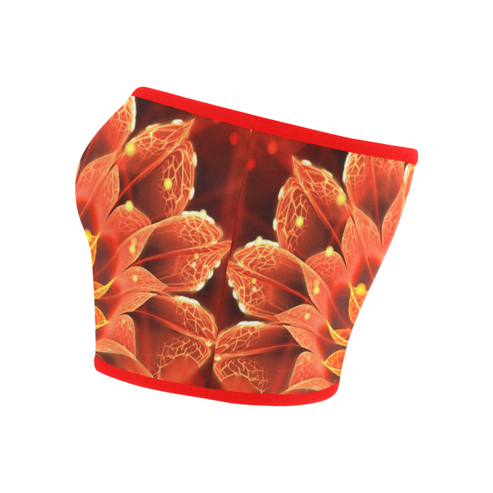 (Red Rim) Red Dahlia Fractal Flower with Beautiful Bokeh Bandeau Top
