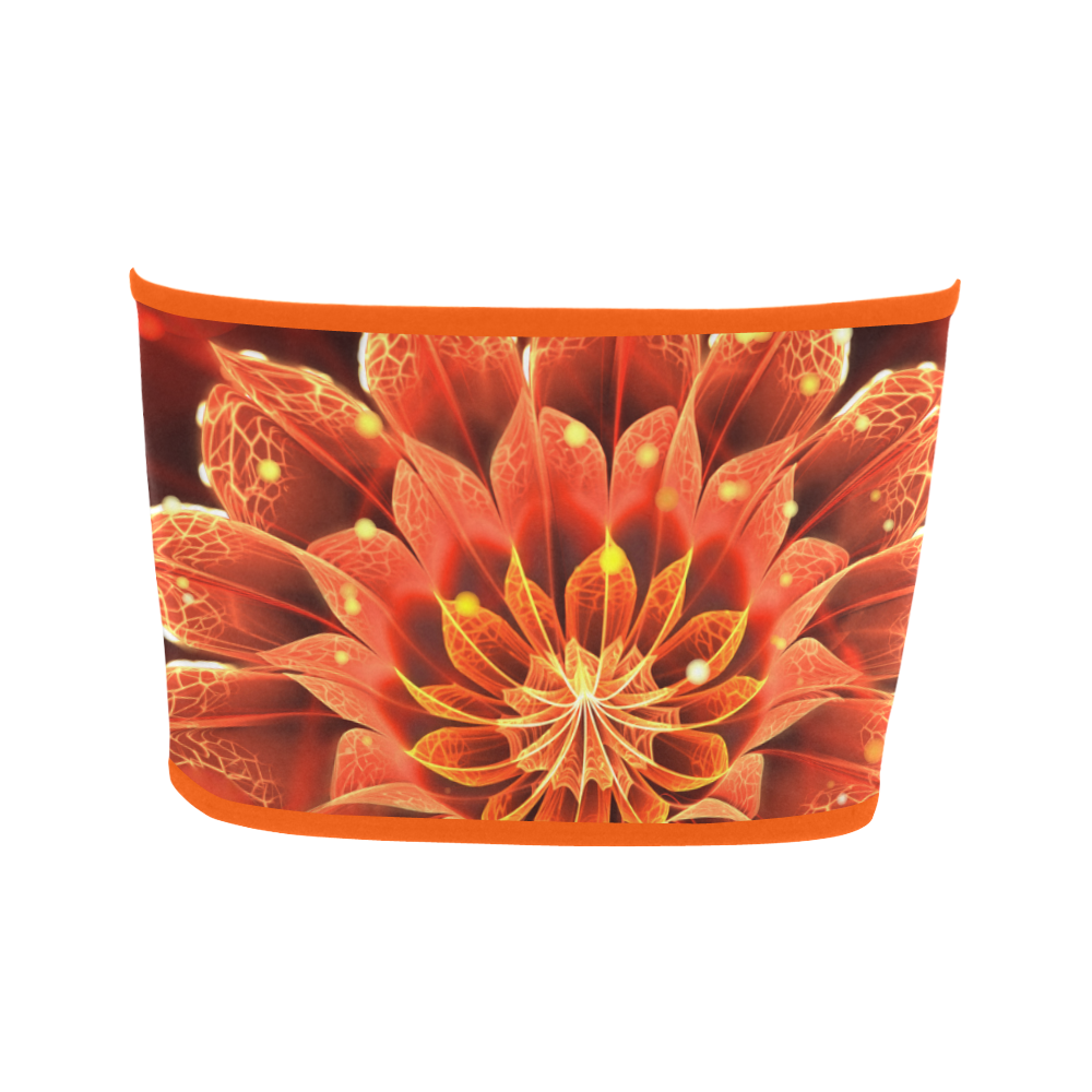 (Orange Rim) Red Dahlia Fractal Flower with Beautiful Bokeh Bandeau Top